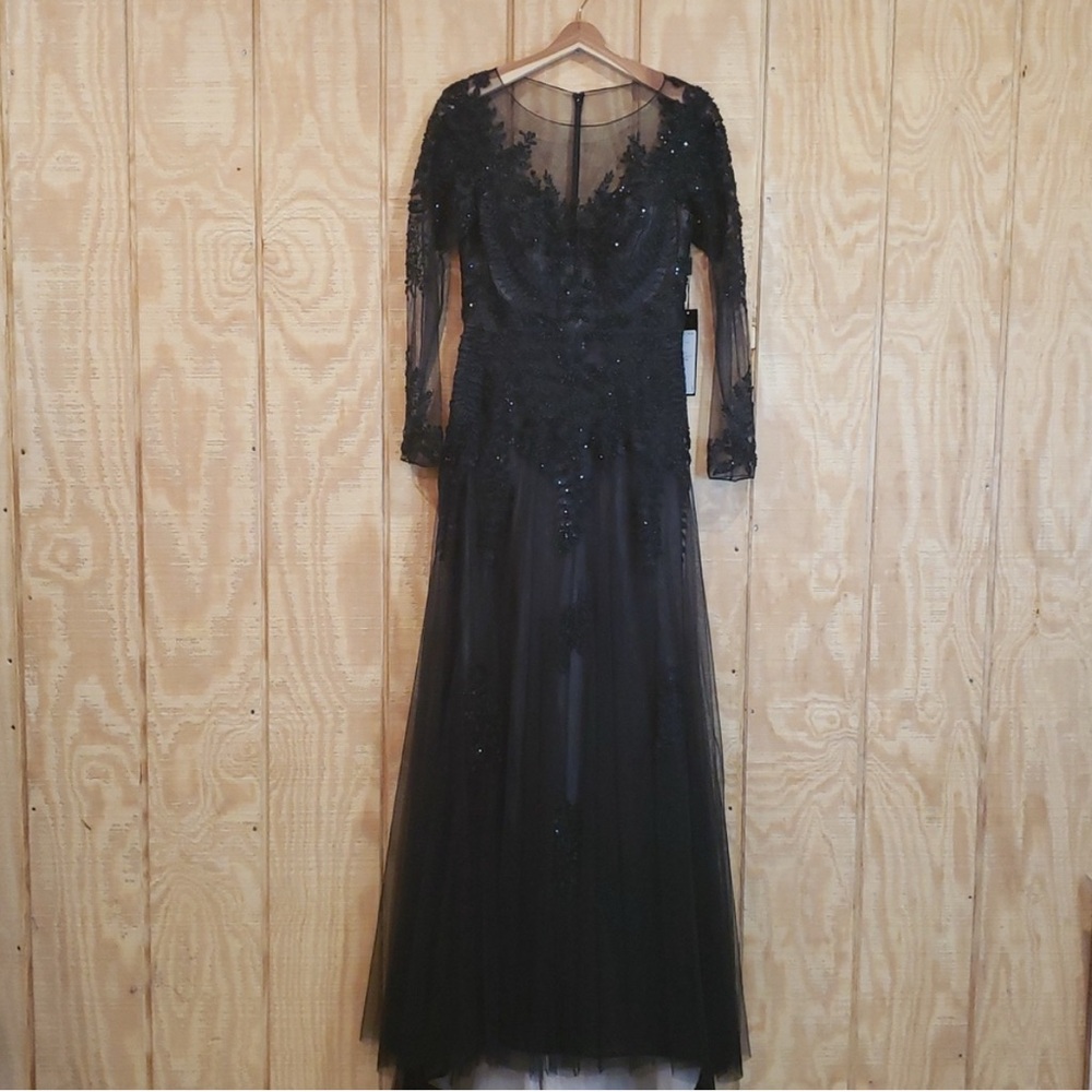 Alexander By Daymor NWT Black Beaded Long Sleeve Maxi Gown Dress Size 6 #1454